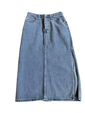 Levi's Grey Denim A Line Maxi Skirt High Slit Five Pocket Size 24 Women's NWT